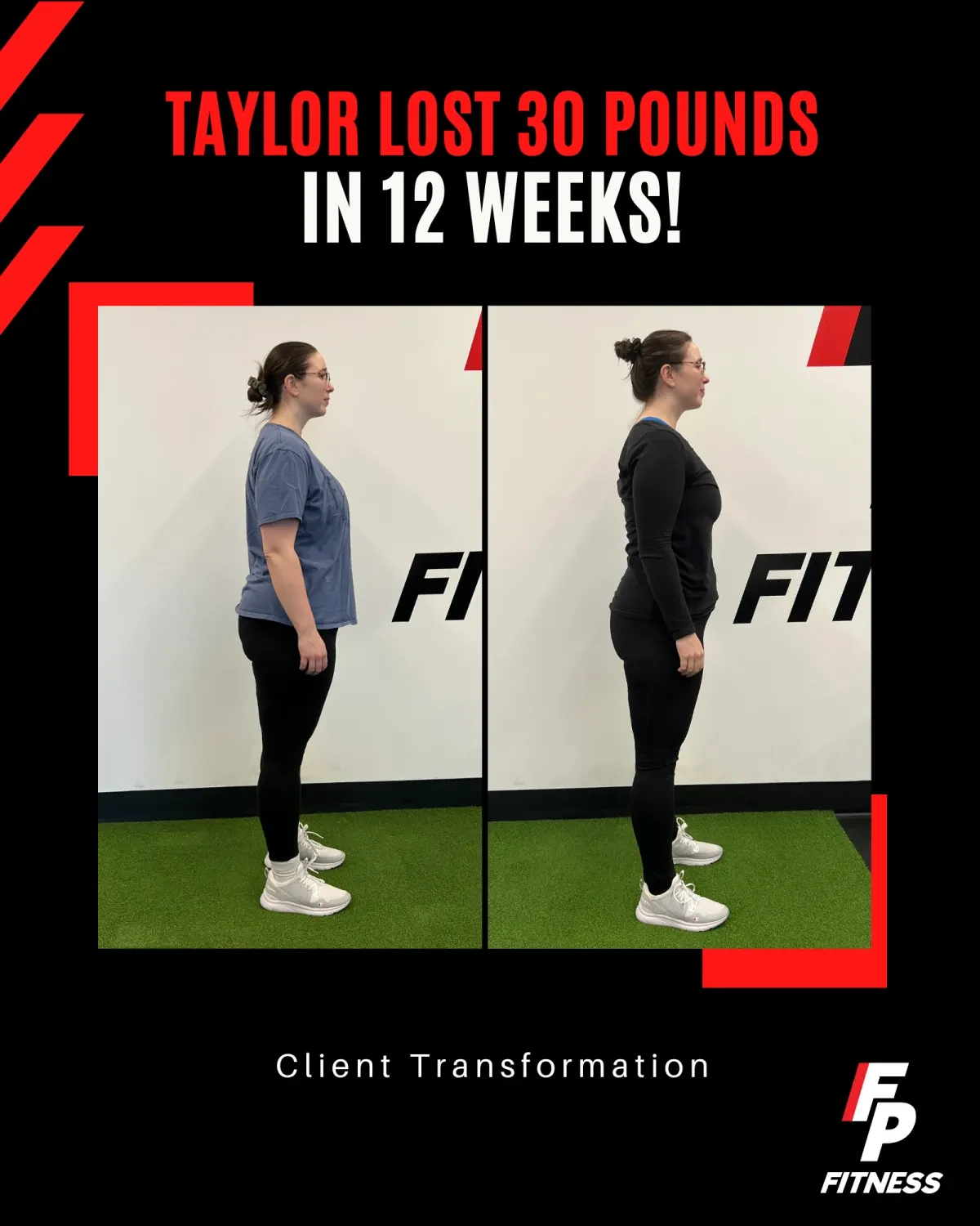 Taylor's before-and-after transformation photo